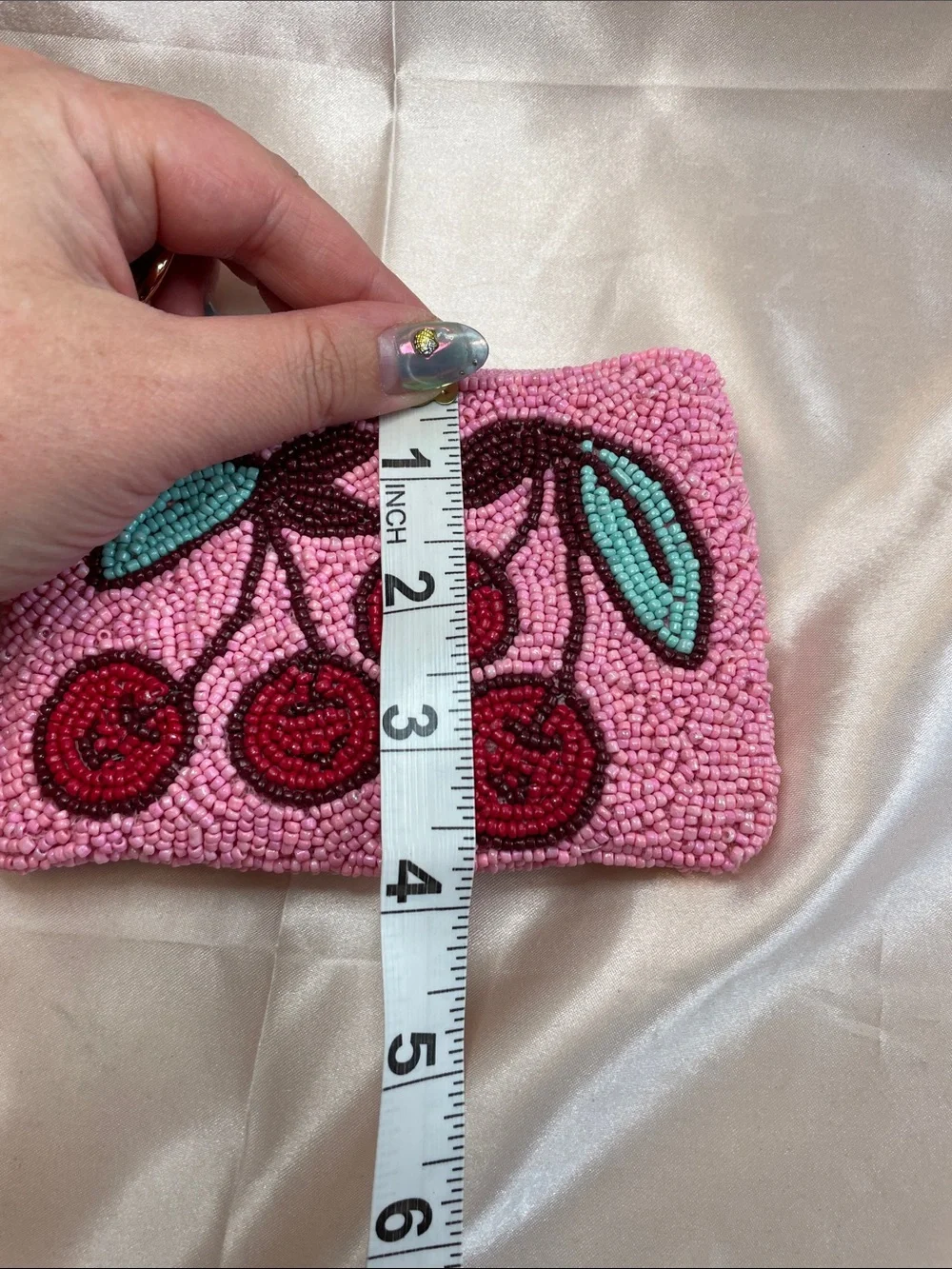 Luna & Sage Beaded Cherry Coin Pouch - NWOT